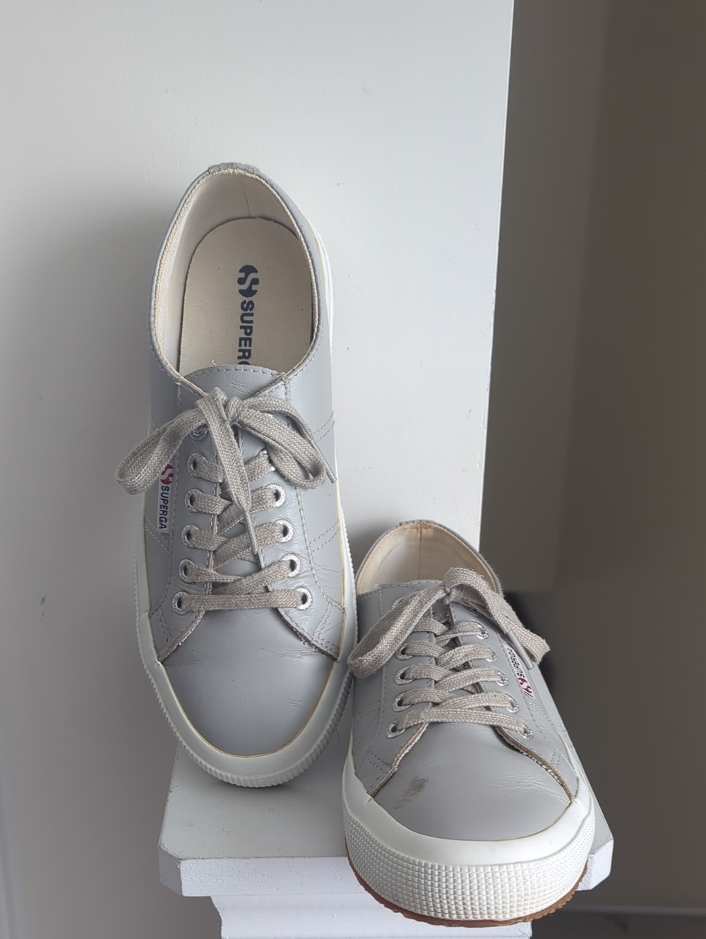 Superga Light Gray Canvas Low-Top Sneakers Leather Upper